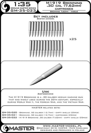 Master GM-35-023 M1919 Browning .30 caliber (7,62mm) - naboje (25sztuk) 1/35 – immagine 4