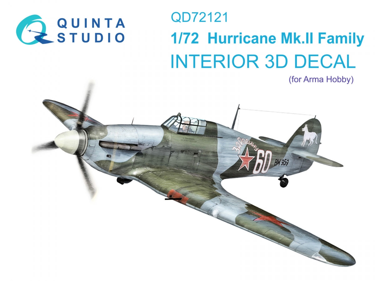 Intérieur coloré imprimé en 3D sur papier décalcomanie pour la famille Hurricane Mk.II (Quinta Studio QD72121) (Arma Hobby) à l&amp;#39;échelle 1/72