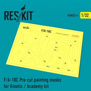 Masques de peinture prédécoupés RESKIT RSM32-0006 F/A-18C « HORNET » pour maquette Kinetic/Academy au 1/32