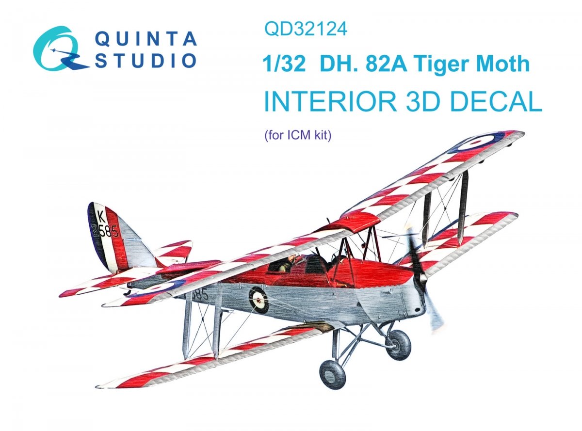 Quinta Studio QD32124 DH 82A Tiger Moth 3D-Printed &amp;amp; coloured Interior on decal paper (ICM) 1/32