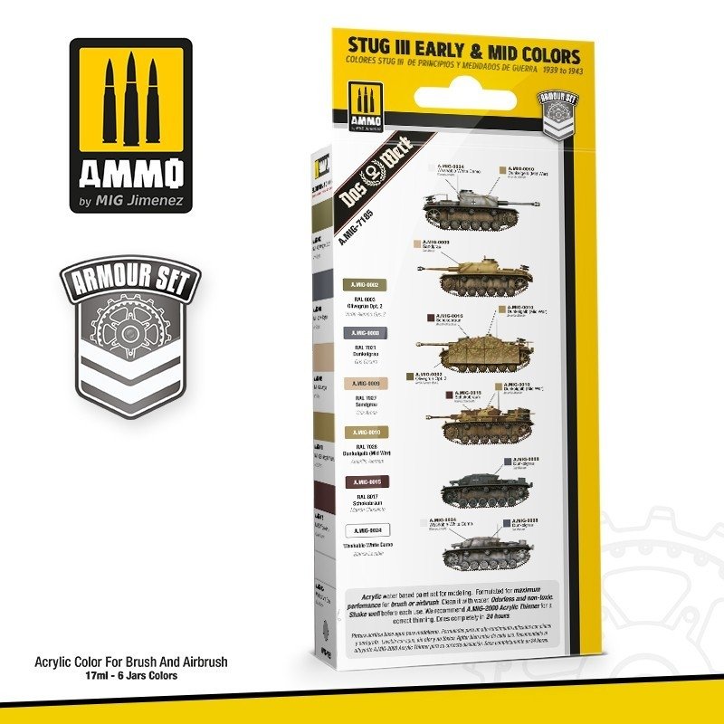 Munitions de Mig Jimenez 7185 SET : STUG III COULEURS DÉBUTANTES ET MILIEUES 39-43 6x17ml – image 2