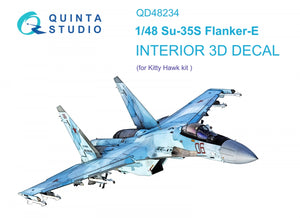 Quinta Studio QD48234 Su-35S 3D-Printed &amp;amp; coloured Interior on decal paper (KittyHawk) 1/48