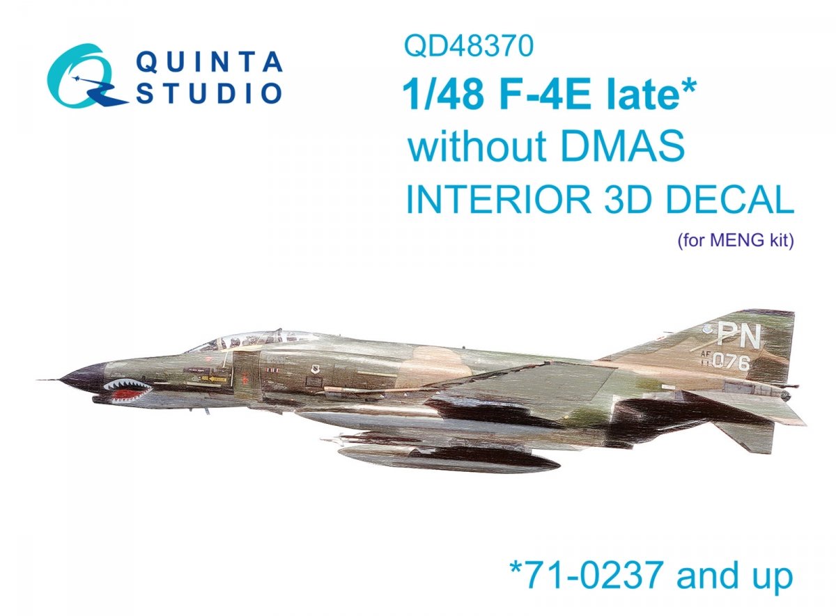 Quinta Studio QD48370 F-4E late without DMAS 3D-Printed &amp; colored Interior on decal paper (Meng) 1/48