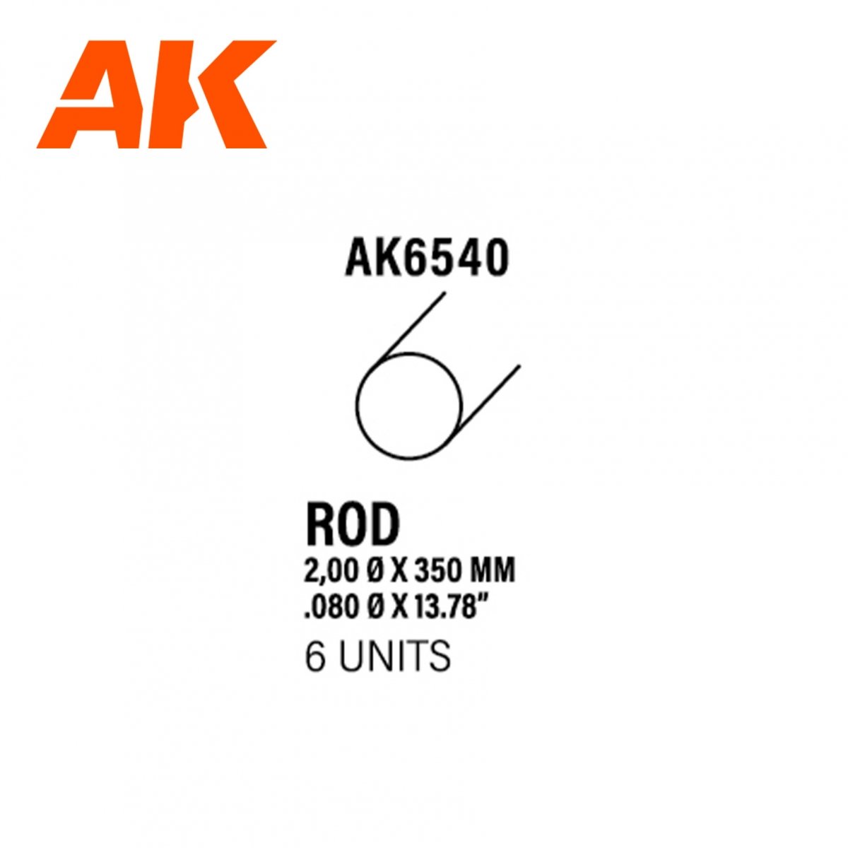 AK Interactive AK6540 ROD 2.00 DIAMÈTRE X 350MM – RODUE EN STYRÈNE – (6 UNITÉS)