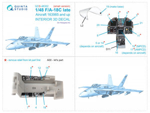 Quinta Studio QDS-48302 F/A-18C late 3D-Printed &amp;amp; coloured Interior on decal paper (Hasegawa) (Small version) 1/48 – immagine 2