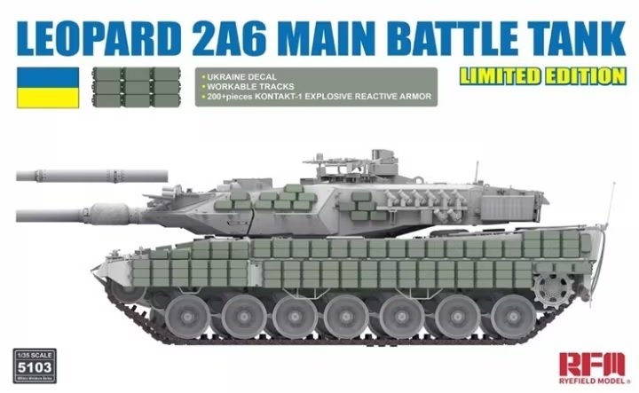 Maquette Rye Field 5103, char de combat principal Leopard 2A6 (décalcomanie Ukraine), échelle 1/35