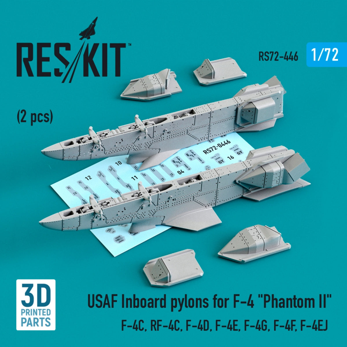 RESKIT RS72-0446 USAF INBOARD PYLONS FOR F-4 &amp;quot;PHANTOM II&amp;quot; (2 PCS) (3D PRINTED) 1/72