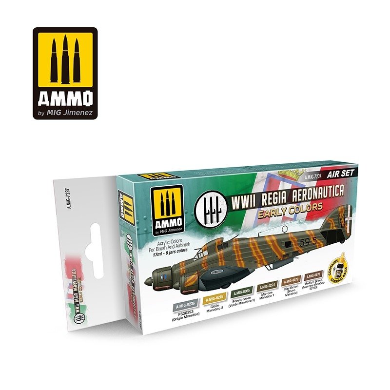 Munitions pour Mig Jimenez 7237 WWII Regia Aeronautica – Premières couleurs 6x17ml