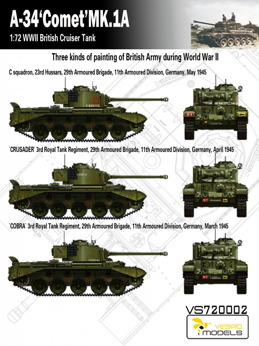 Vespid Models VS720002 A-34 &amp;#39;Comet&amp;#39; MK.1A British Cruiser Tank 1/72 – zdjęcie 7