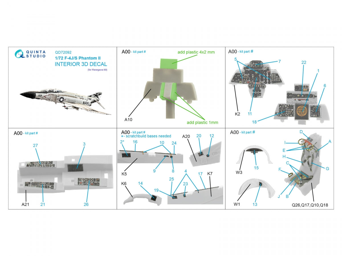 Quinta Studio QD72092 F-4J/S 3D-Printed &amp;amp; coloured Interior on decal paper (Hasegawa) 1/72 – Bild 2