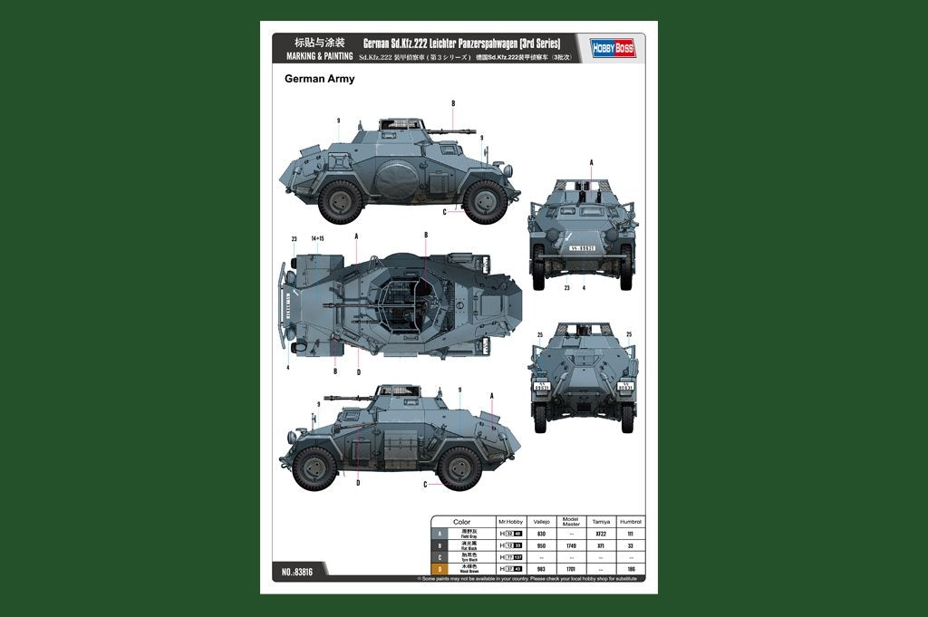 Hobby Boss 83816 German Sd.Kfz.222 Leichter Panzerspahwagen 1/35 – zdjęcie 2