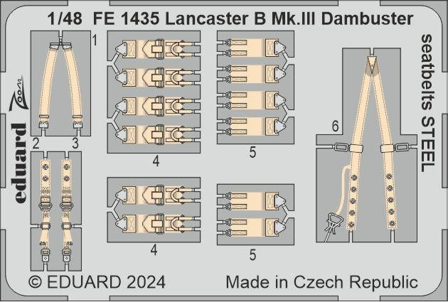 Ceintures de sécurité Eduard FE1435 Lancaster B Mk. III Dambuster, STEEL HONG KONG MODELS, échelle 1/48