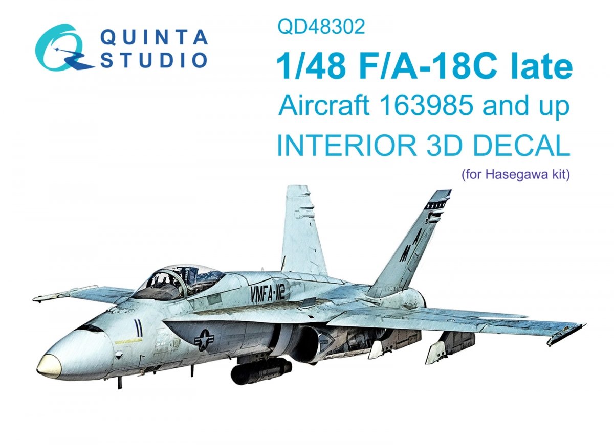 Quinta Studio QD48302 F/A-18C late 3D-Printed &amp; colored Interior on decal paper (Hasegawa) 1/48