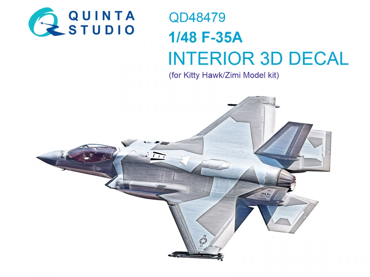 Intérieur imprimé en 3D et coloré sur papier décalcomanie Quinta Studio QD48479 F-35A (Kitty Hawk/Zimi Model) 1/48