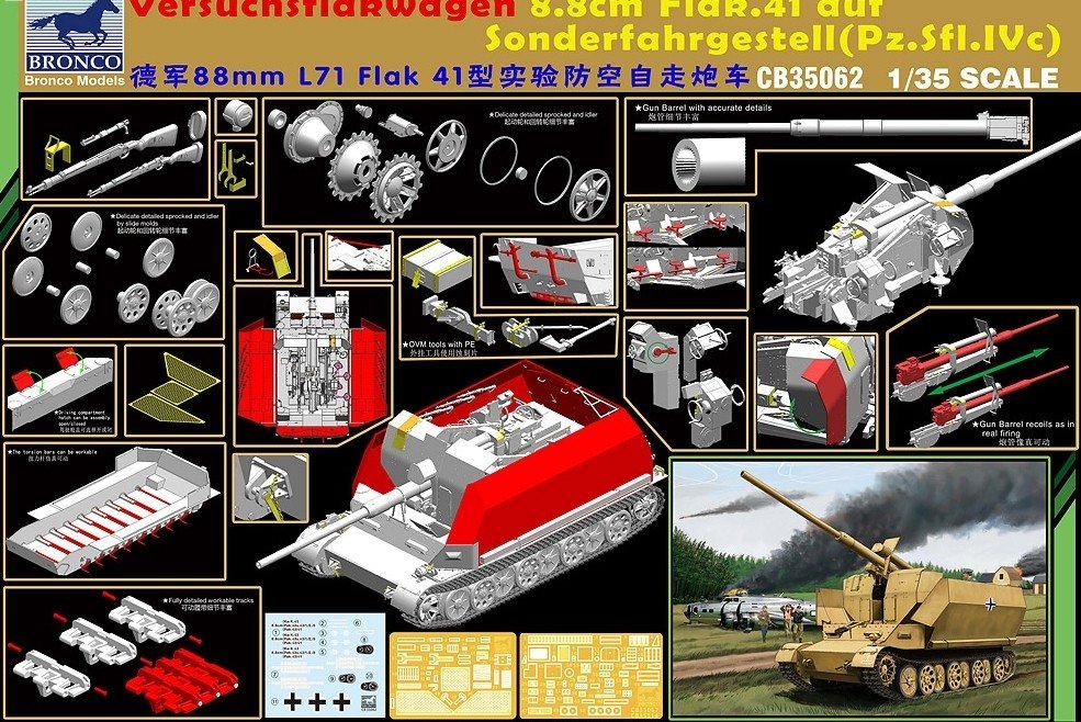 Bronco CB35062 Versuchflakwagen 8,8cm Flak auf Sonderfahrgestell (Pz.Sfl.IVc) 1/35 – imagen 2
