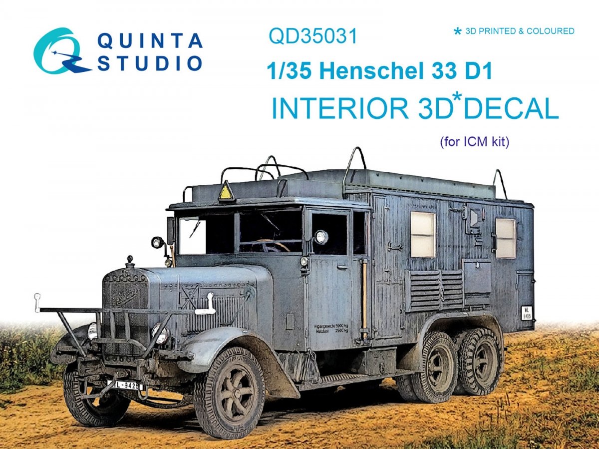 Quinta Studio QD35031 Henschel 33 D1 3D-Printed &amp;amp; coloured Interior on decal paper (for ICM kit) 1/35