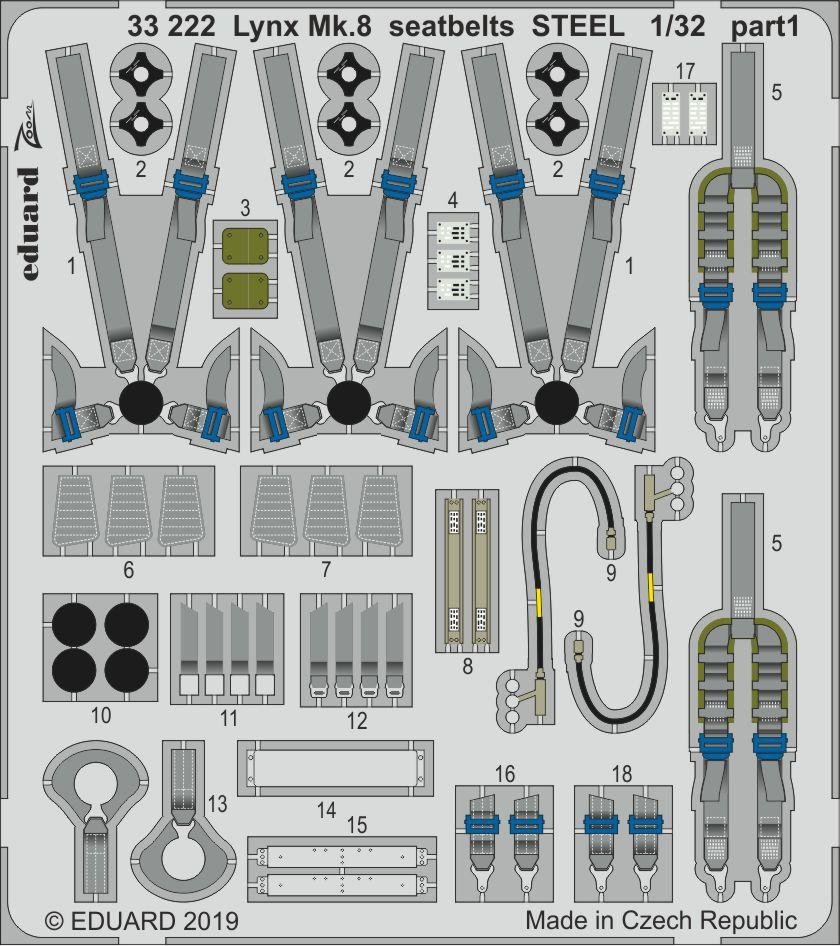 Eduard 33222 Lynx Mk.8 seatbelts STEEL REVELL 1/32