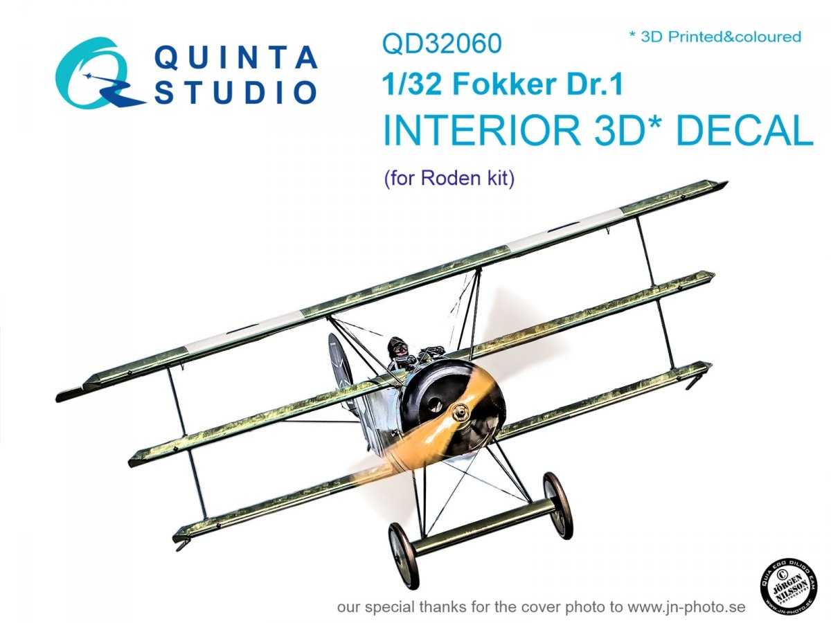 Quinta Studio QD32060 Fokker Dr.1 3D-Printed &amp; colored Interior on decal paper (for Roden kit) 1/32