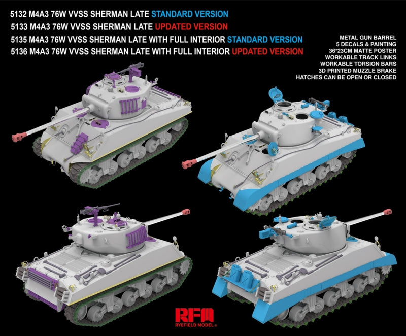 Rye Field Model 5132 M4A3 76W VVSS Sherman Late Standard Version 1/35 – zdjęcie 5