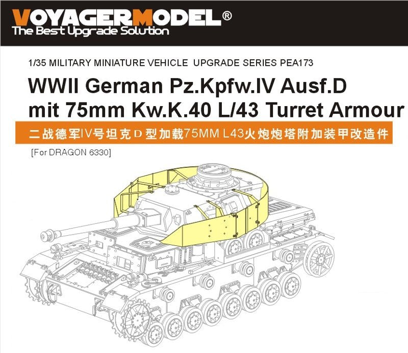 Voyager Model PEA173 WWII German Pz.Kpfw.IV Ausf.D mit 75mm Kw.K.40 L/43 Turret Armor (For DRAGON 6330) 1/35 – image 2