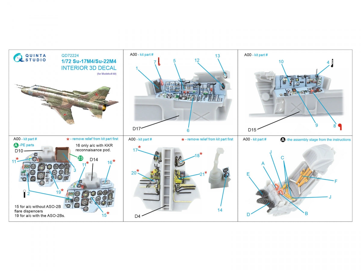 Quinta Studio QD72224 Su-17M4/Su-22M4 3D-Printed &amp;amp; colored Interior on decal paper (Modelsvit) 1/72 – image 2