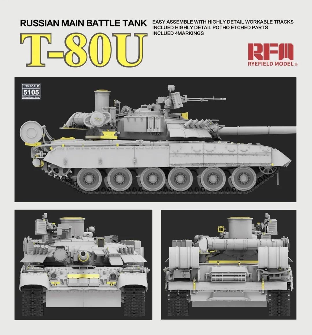 Rye Field Model 5105 Russian Main Battle Tank T-80U 1/35 – immagine 3