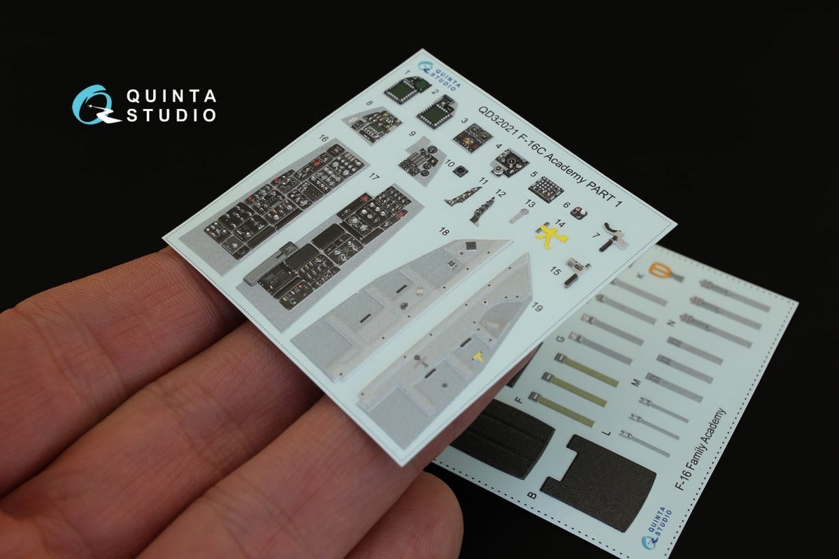 Quinta Studio QD32021 F-16C 3D-Printed &amp;amp; coloured Interior on decal paper (for Academy kit) 1/32 – immagine 4