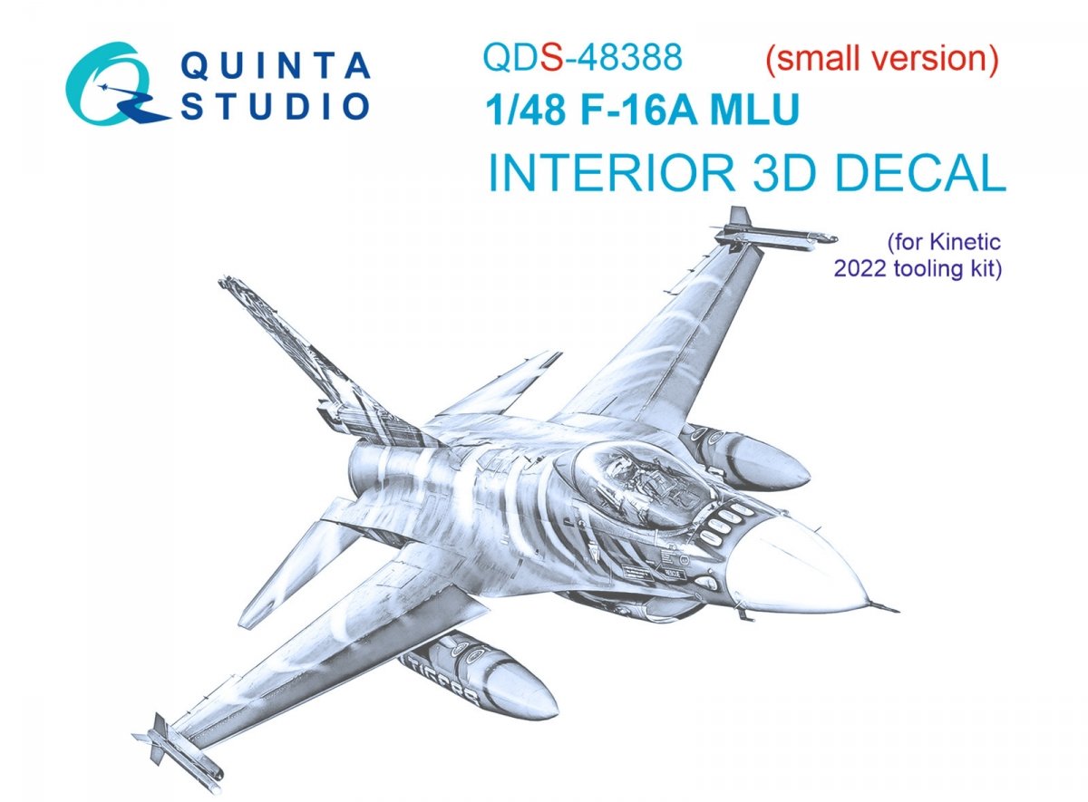 Quinta Studio QDS-48388 F-16A MLU 3D-Printed &amp; colored Interior on decal paper (Kinetic) (Small version) 1/48
