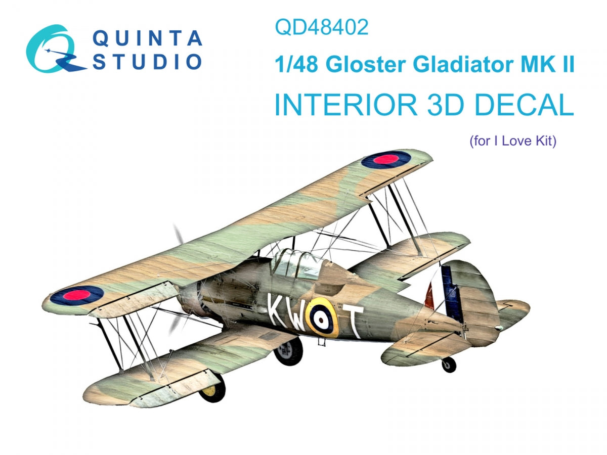 Quinta Studio QD48402 Gloster Gladiator MKII 3D-Printed &amp; colored Interior on decal paper (I Love Kit) 1/48