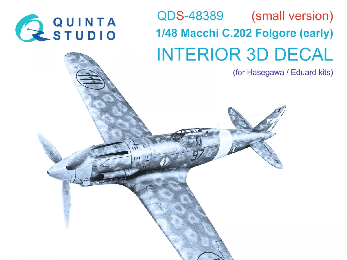 Quinta Studio QDS-48389 Macchi C.202 Folgore Early 3D-Printed &amp; colored Interior on decal paper (Hasegawa/Eduard) (Small version) 1/48