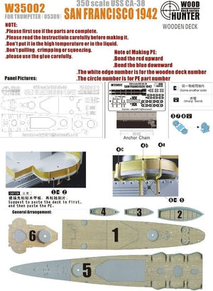Wood Hunter W35002 Wood Deck USS San Francisco 1942 for Trumpeter 1/350