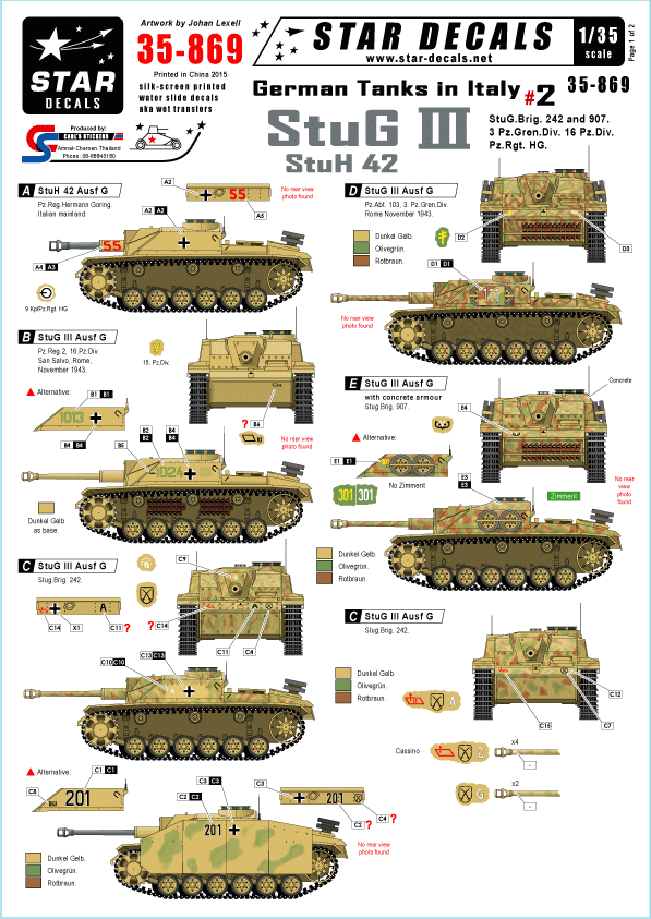 Star Decals 35-869 Chars allemands en Italie 2 1/35