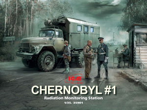 ICM 35901 Chernobyl #1 Radiation monitoring station (ZiL-131KShM truck &amp;amp; 5 figures &amp;amp; diorama base with background) 1/35