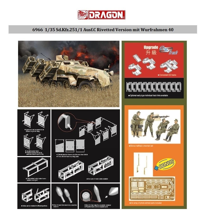 Dragon 6966 Sd.Kfz.251/1 Ausf.C Rivetted Version mit Wurfrahmen 40 1/35 – Bild 2