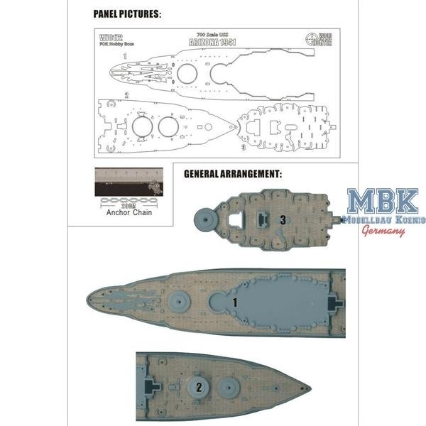 Wood Hunter W70172 Holzdeck pour USS Arizona 1941 (Hobby Boss 83401) 1/700