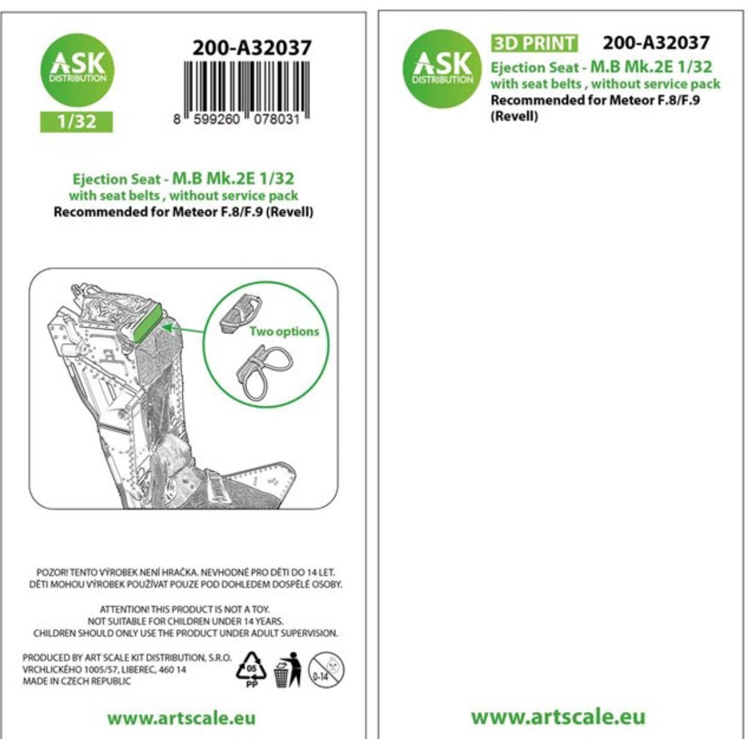 Art Scale Kit A32037 Ejection Seat - M.B Mk.2E with Seat Belts, without Survival Pack, rec. for Meteor F8/F9 Revell 1/32 – immagine 4