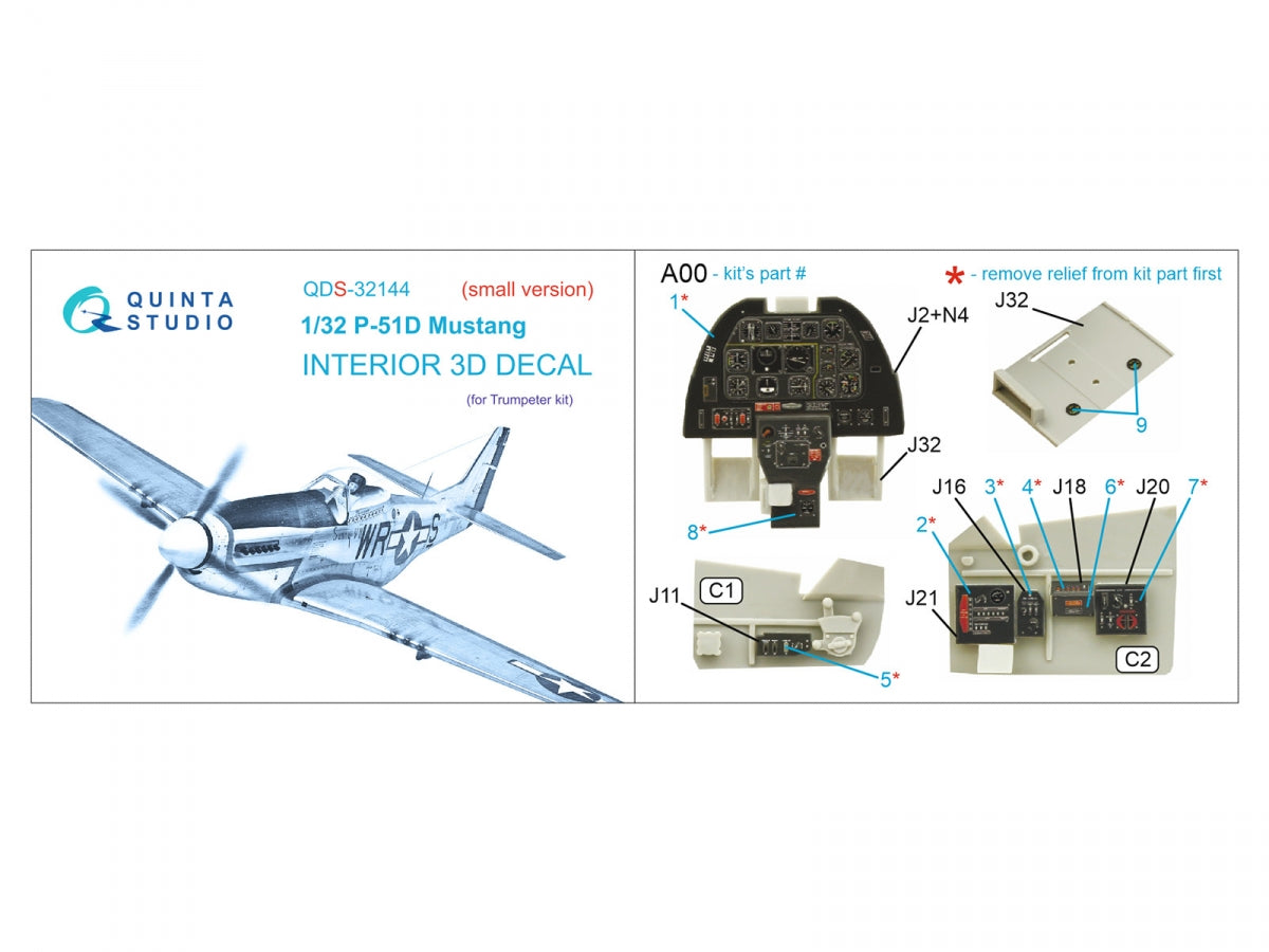Quinta Studio QDS-32144 P-51D Mustang 3D-Printed &amp;amp; coloured Interior on decal paper (Trumpeter) (Small version) 1/32 – Bild 8