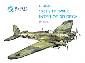 Quinta Studio QD48266 He 111H-3/H-6 3D-Printed &amp;amp; coloured Interior on decal paper ( ICM ) 1/48