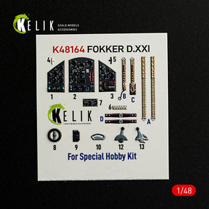 KELIK K48164 FOKKER D.XXI - interior 3D decals for Special Hobby kit 1/48 – immagine 2
