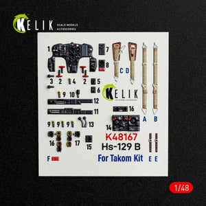 KELIK K48167 Hs-129 B - interior 3D decals for Takom kit 1/48 – Bild 2