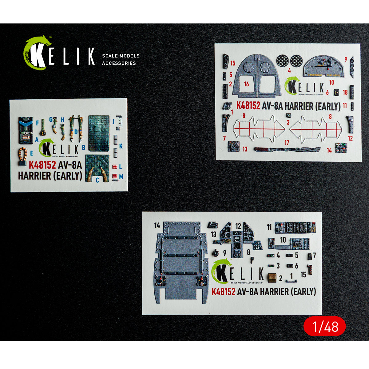 KELIK K48152 AV-8A HARRIER (Early) -interior 3D decals for Kinetic kit 1/48