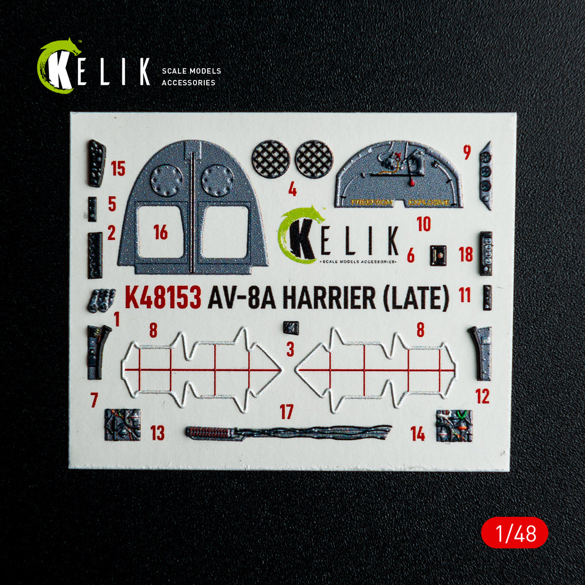 KELIK K48153 AV-8A HARRIER (Late) - interior 3D decals for Kinetic kit 1/48