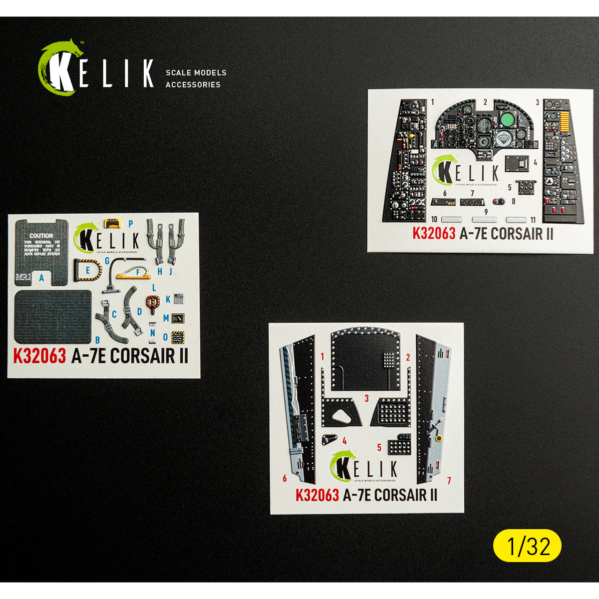 KELIK K32063 A-7E CORSAIR II - interior 3D decals for Trumpeter kit 1/32 – imagen 2