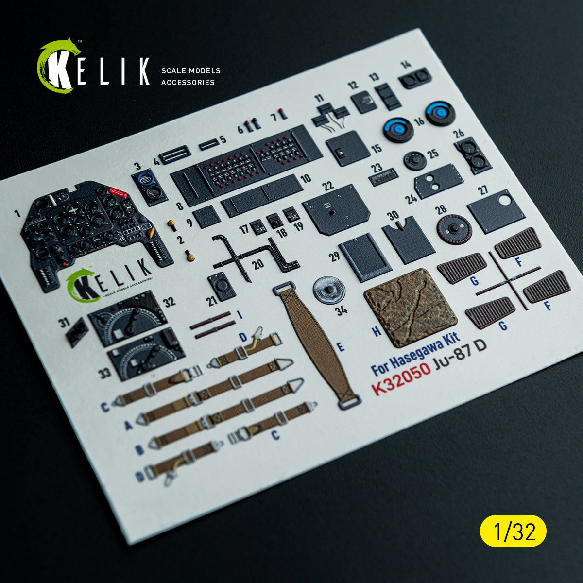 KELIK K32050 Ju-870 - interior 3D decals for Hasegawa kit 1/32