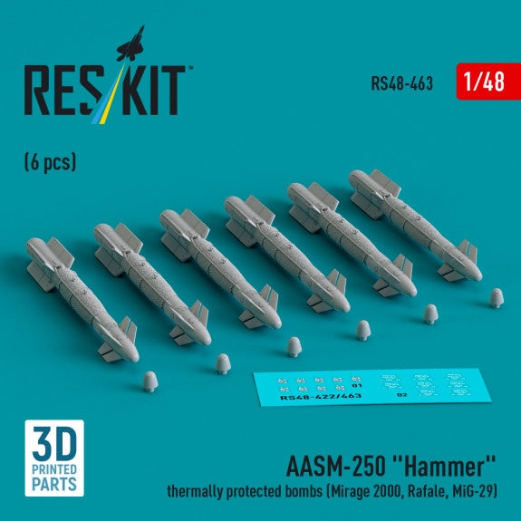 RESKIT RS48-0463 AASM-250 « Hammer » bombes à protection thermique (6 pièces) (Impression 3D 1/48