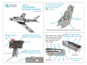 Quinta Studio QD48531 F-86A Sabre 3D-Printed &amp;amp; coloured Interior on decal paper (Clear Prop) 1/48 – zdjęcie 3