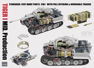 Rye Field Model 5100 TIGER I MID.Production STANDARD/CUT AWAY PARTS 2 IN 1 WITH FULL INTERIOR&amp;amp;WORKABLE TRACKS 1/35 – zdjęcie 2