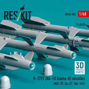 RESKIT RS48-0582 R-27ET (AA-10 Alamo-D) missiles (4 pcs) (MiG-29, Su-27, Yak-141) (3D Printed) 1/48