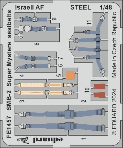Ceintures de sécurité Eduard FE1457 SMB-2 Super Mystère, armée de l'air israélienne, acier, Special Hobby, échelle 1/48