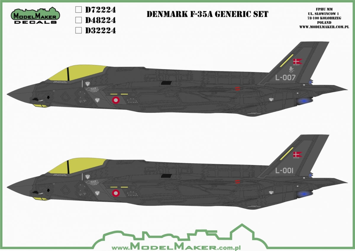 Décalcomanies ModelMaker D48224 Danemark F-35A - jeu générique 1/48